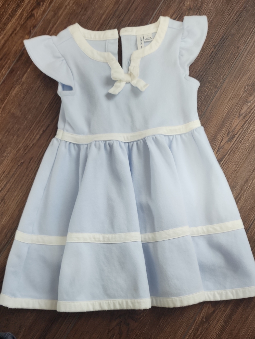 Janie and Jack Light Blue Dress with Cream Trim and Bow